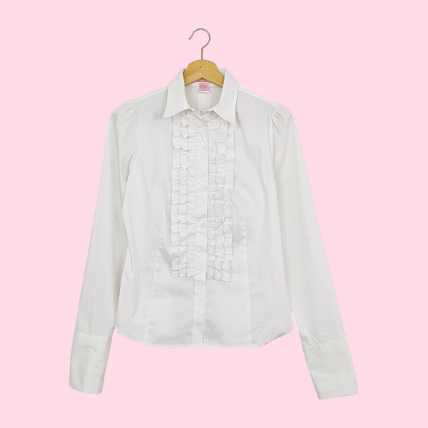 WHITE RUFFLE BLOUSE (S)