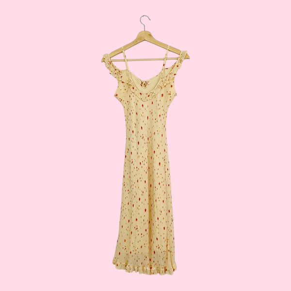 YELLOW FLORAL RAYON MIDI DRESS (S/M)