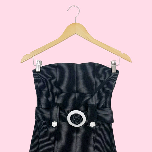 BLACK PINSTRIPE STRAPLESS MINI DRESS (S)