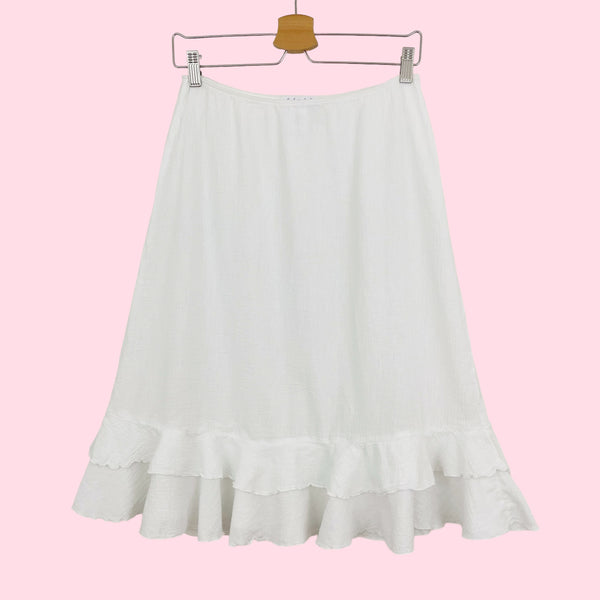 WHITE COTTON MIDI SKIRT (L)