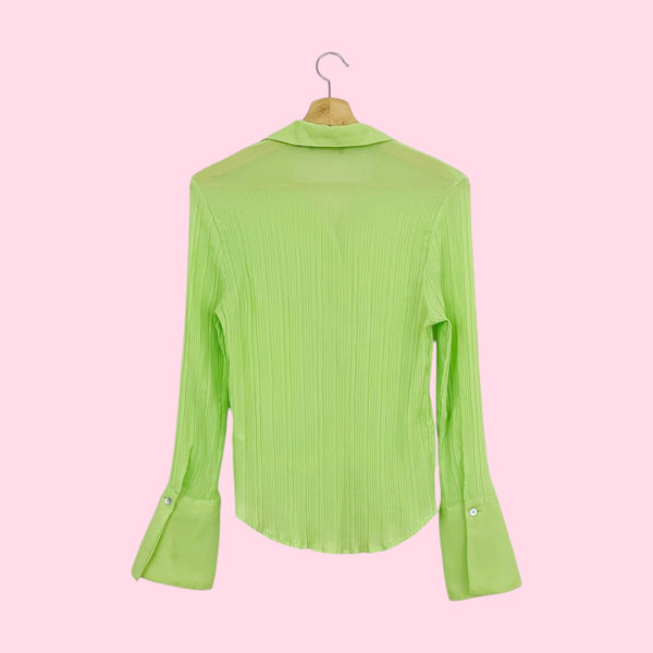 LIME GREEN PLEATED BLOUSE (M)