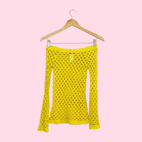 YELLOW NET OFF SHOULDER TOP (S/M)