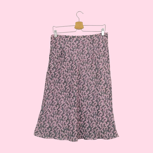 BLACK + PINK FLORAL MIDI SKIRT (30)