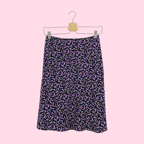 BLACK + PURPLE FLORAL MIDI SKIRT (S/M)
