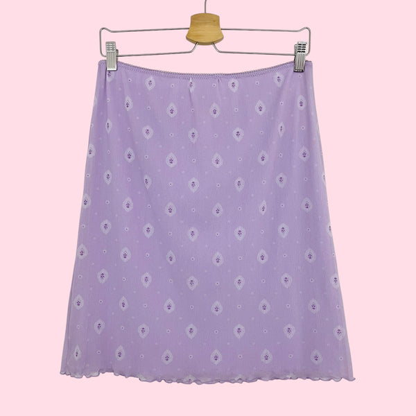 LAVENDER PRINTED MESH MIDI SKIRT (M)