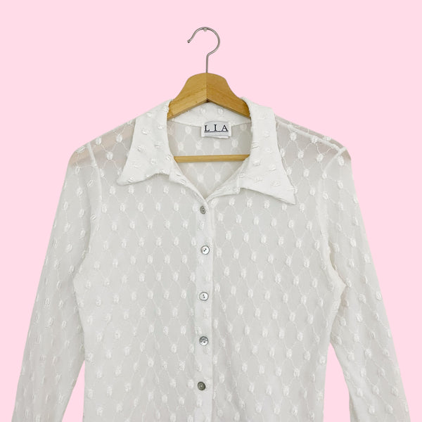 WHITE EMBROIDERED MESH BLOUSE (S/M)