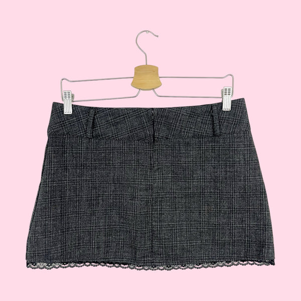 GRAY PLAID LACE TRIM MINI SKIRT (6/8)