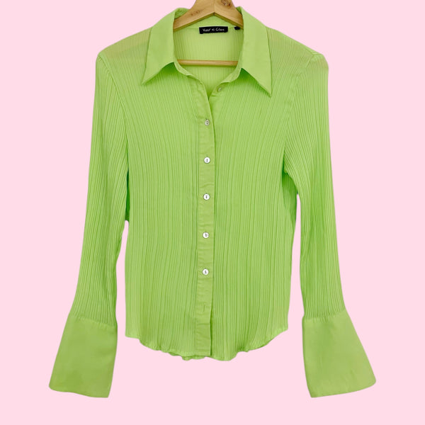 LIME GREEN PLEATED BLOUSE (M)