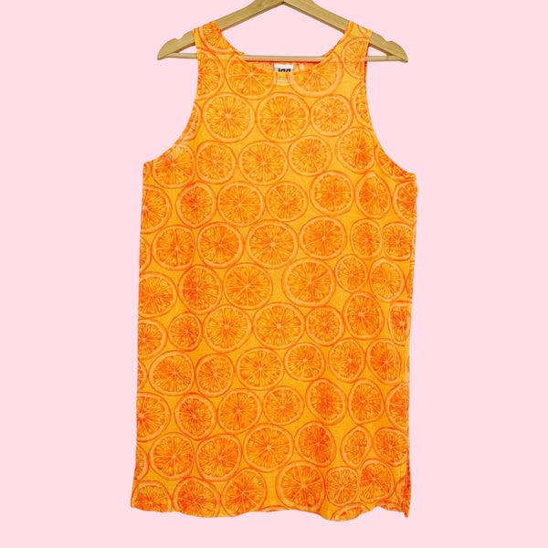 ORANGE FRUIT PRINT MESH DRESS COVER UP (L)