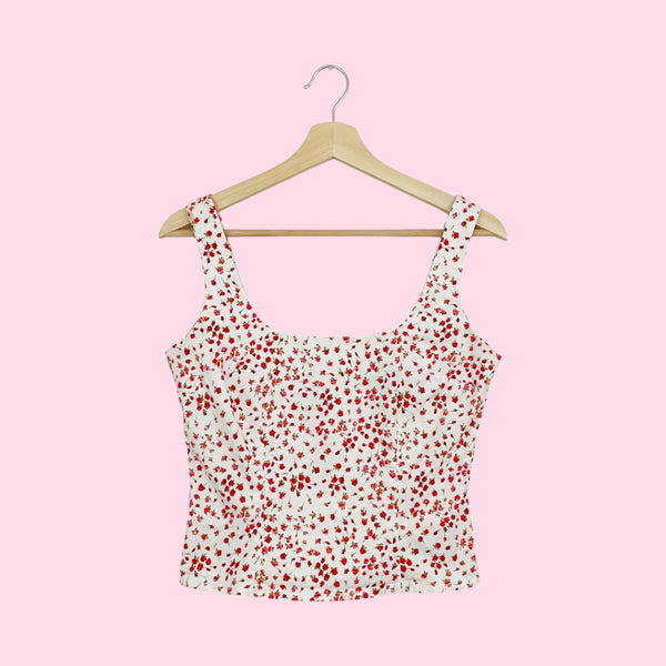 WHITE + RED COTTON FLORAL TANK (6)