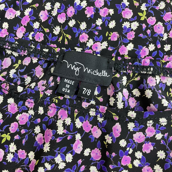 BLACK + PURPLE FLORAL MIDI SKIRT (S/M)