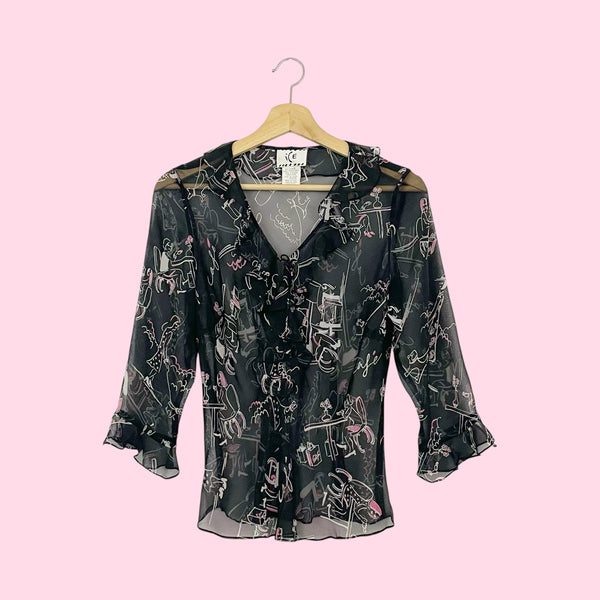 SILK CAFE PRINT BLOUSE (S)