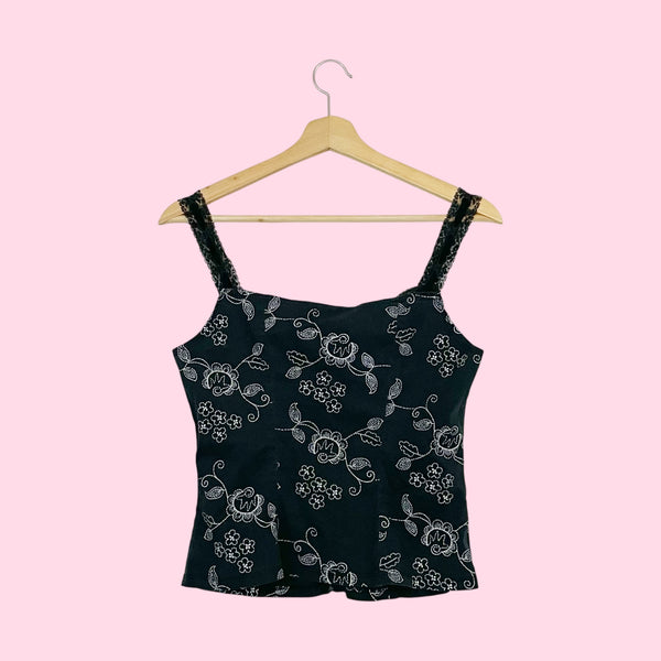BLACK + WHITE EMBROIDERED CORSET TANK (S)