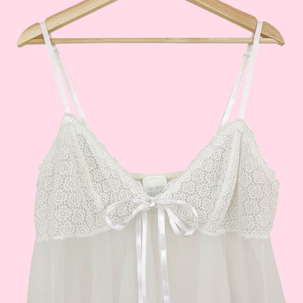 WHITE LACE BUST NYLON BABYDOLL (3X)