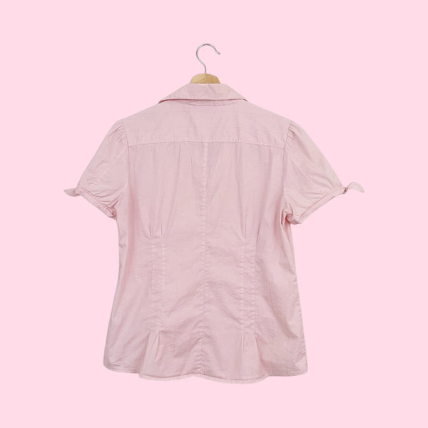 LIGHT PINK STRIPE TIE SLEEVE BLOUSE (L)