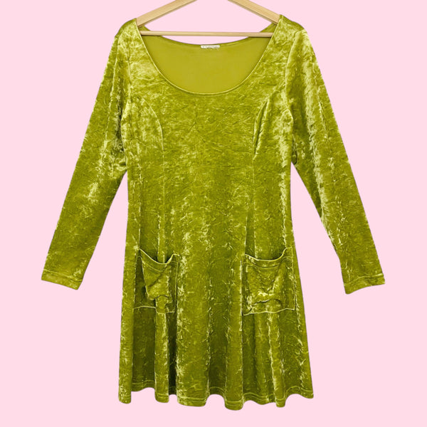 CHARTREUSE VELVET LONG SLEEVE DRESS (L/XL)