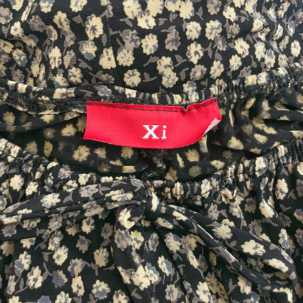 BLACK + TAN FLORAL GRUNGE MIDI DRESS (S)