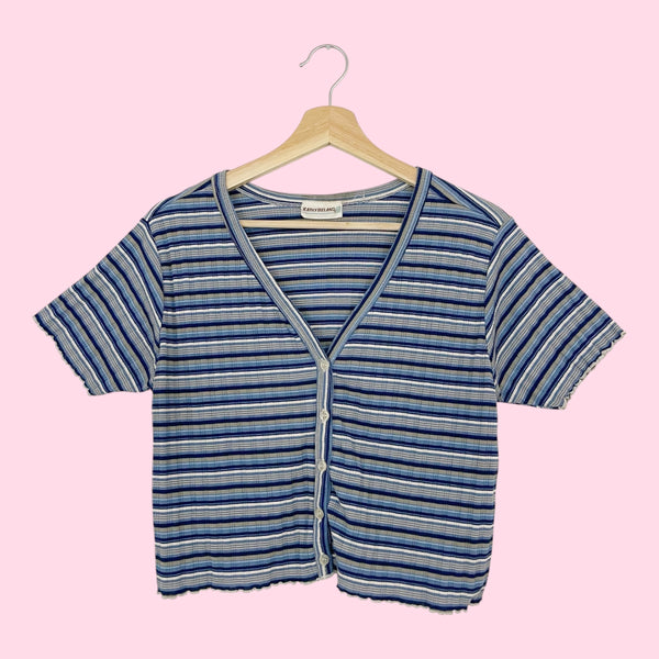 STRIPED RIBBED TEE (L)