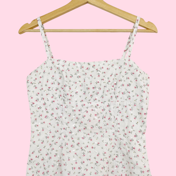 FLORAL EYELET MINI DRESS (XS)
