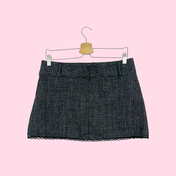 GRAY PLAID LACE TRIM MINI SKIRT (6/8)