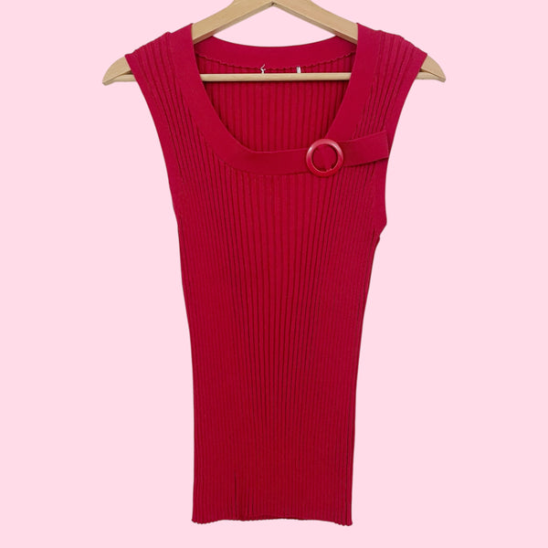 RED RIBBED KNIT TANK TOP (M/L)