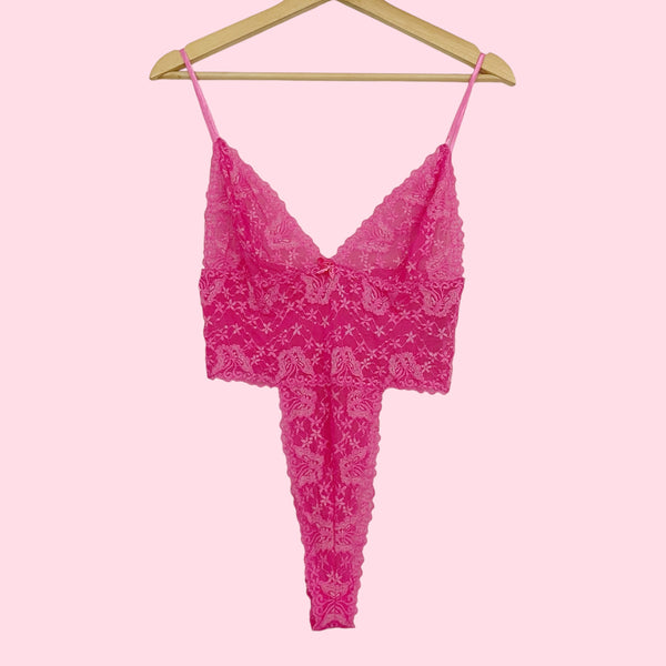 FREDERICK'S PINK LACE BODYSUIT (M)
