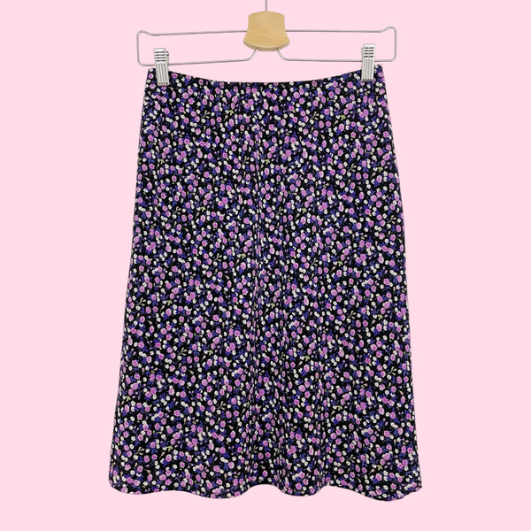 BLACK + PURPLE FLORAL MIDI SKIRT (S/M)