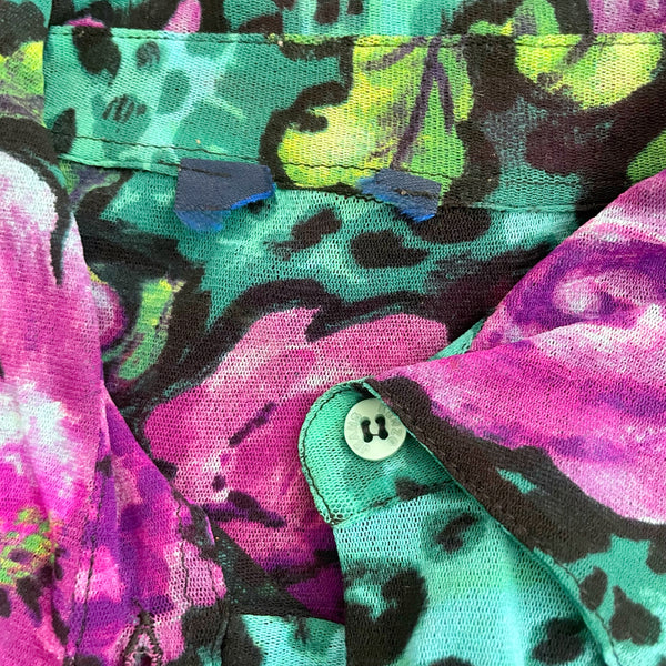 KENZO JEANS FLORAL PRINT MESH BUTTON UP TOP (M)