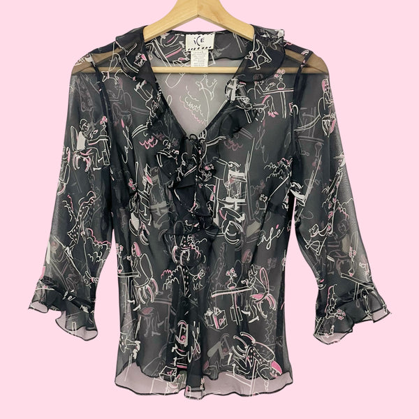 SILK CAFE PRINT BLOUSE (S)