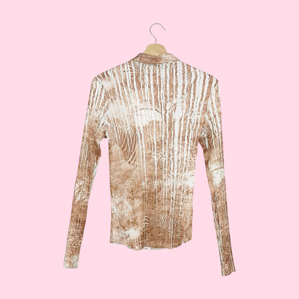 CACHÉ SAFARI PRINT WRINKLE PLEAT BLOUSE (M)
