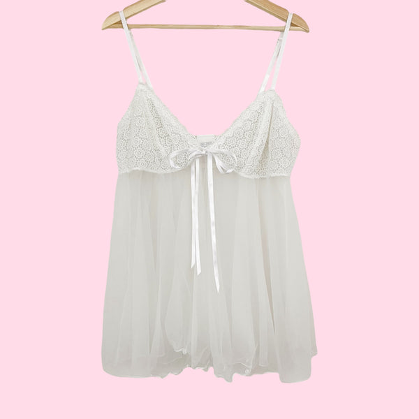 WHITE LACE BUST NYLON BABYDOLL (3X)