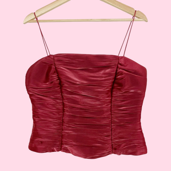 BURGUNDY RUCHED SATIN TANK (M)