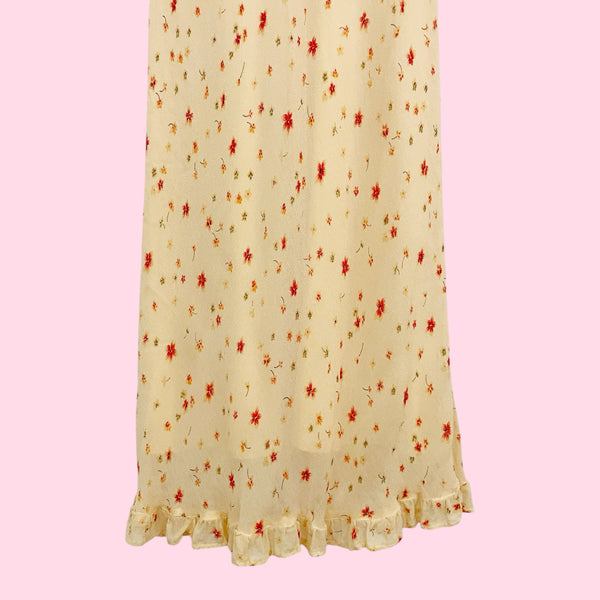 YELLOW FLORAL RAYON MIDI DRESS (S/M)
