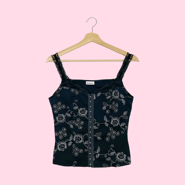 BLACK + WHITE EMBROIDERED CORSET TANK (S)