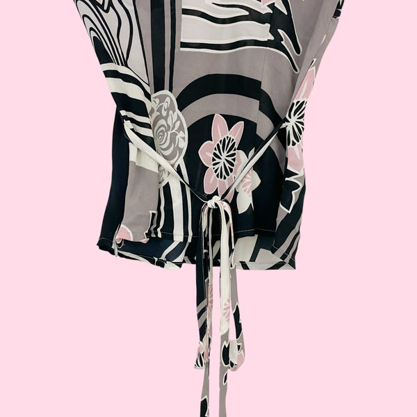 SHEER FLORAL PRINT TIE BACK BLOUSE (S)