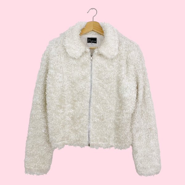 WHITE FAUX FUR JACKET (M)