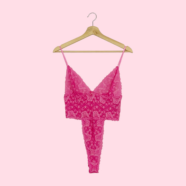 FREDERICK'S PINK LACE BODYSUIT (M)
