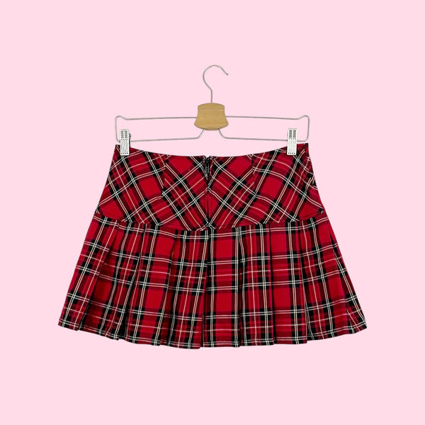 ROYAL BONES RED PLAID PLEATED MINI SKIRT (M)