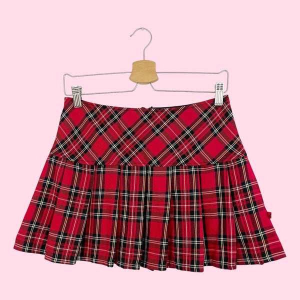 ROYAL BONES RED PLAID PLEATED MINI SKIRT (M)