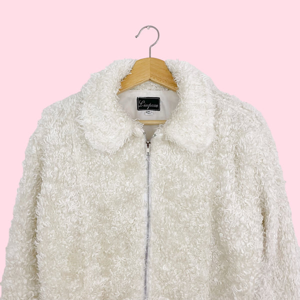 WHITE FAUX FUR JACKET (M)