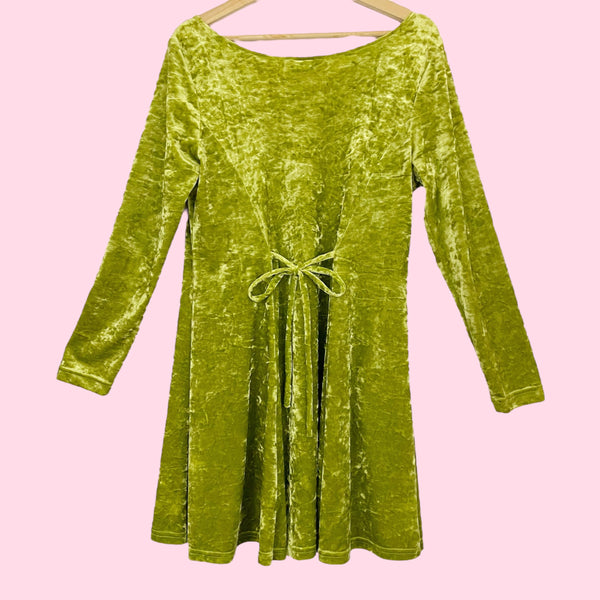 CHARTREUSE VELVET LONG SLEEVE DRESS (L/XL)