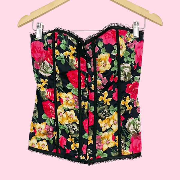 BLACK FLORAL CORSET TOP (L)