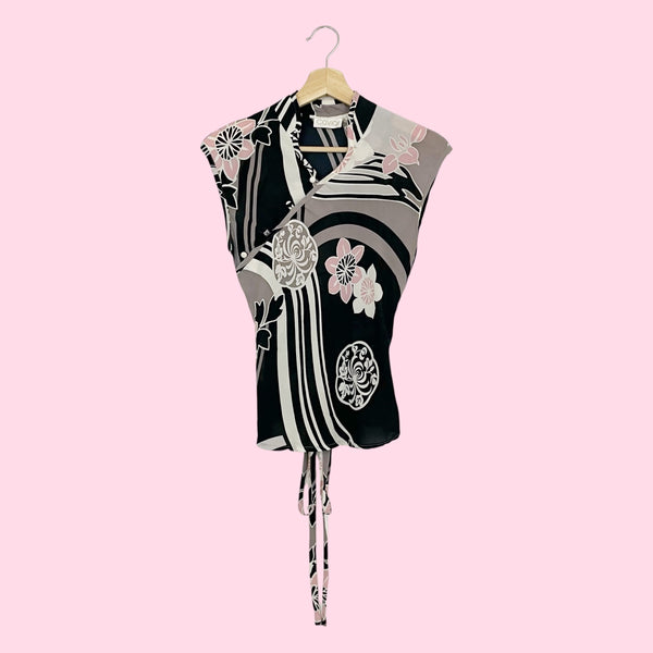 SHEER FLORAL PRINT TIE BACK BLOUSE (S)