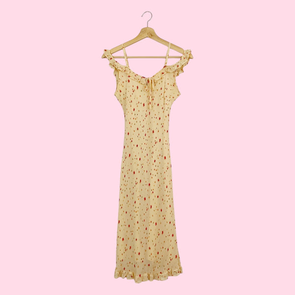 YELLOW FLORAL RAYON MIDI DRESS (S/M)