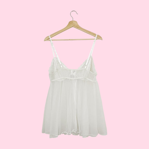 WHITE LACE BUST NYLON BABYDOLL (3X)
