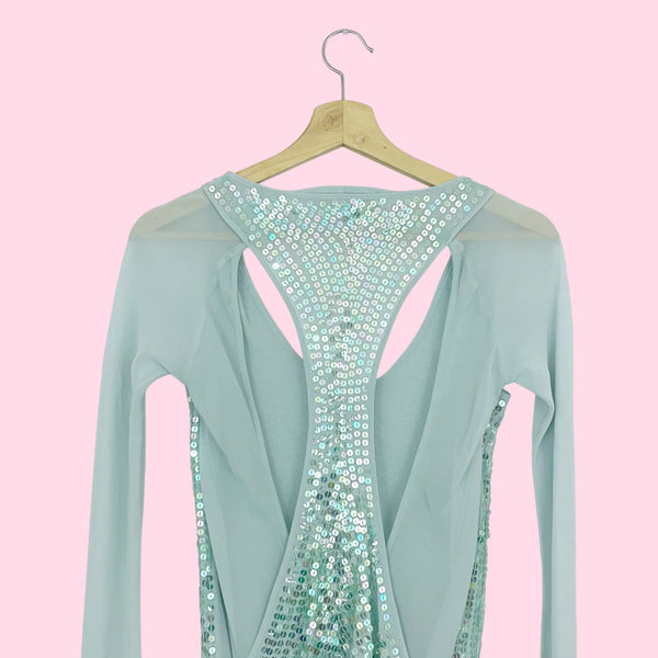 MINT SILK SEQUINS CUT OUT BLOUSE (S)