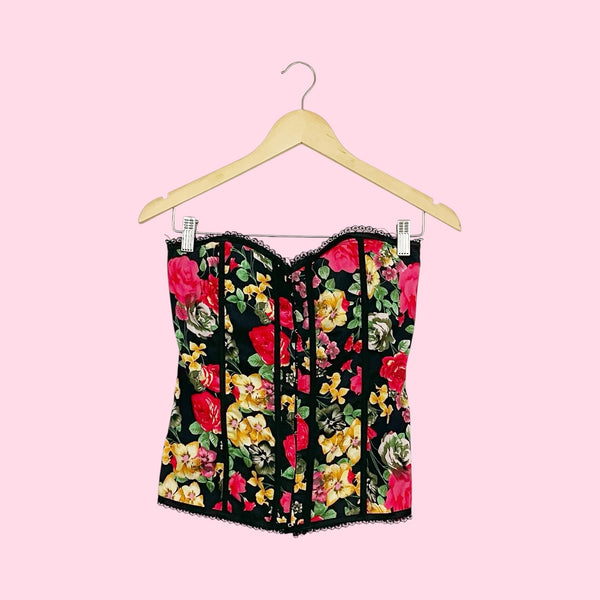 BLACK FLORAL CORSET TOP (L)