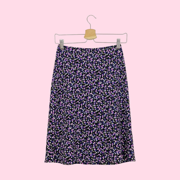 BLACK + PURPLE FLORAL MIDI SKIRT (S/M)