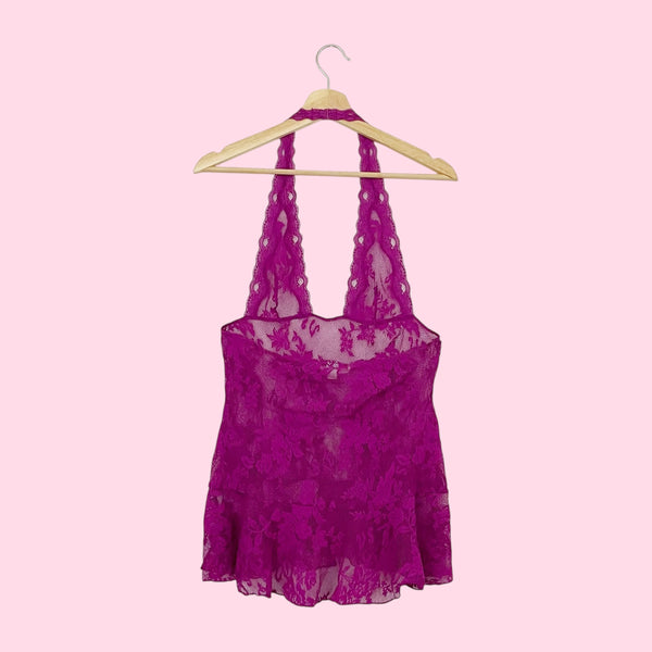 VICTORIA'S SECRET FLORAL LACE HALTER BABYDOLL (M)