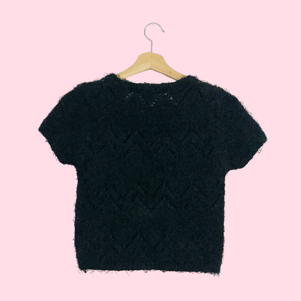BLACK FUZZY SWEATER TOP (S)